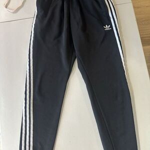 Adidas Men's Black White Striped Embroidered Logo Tapered Track Pants Medium